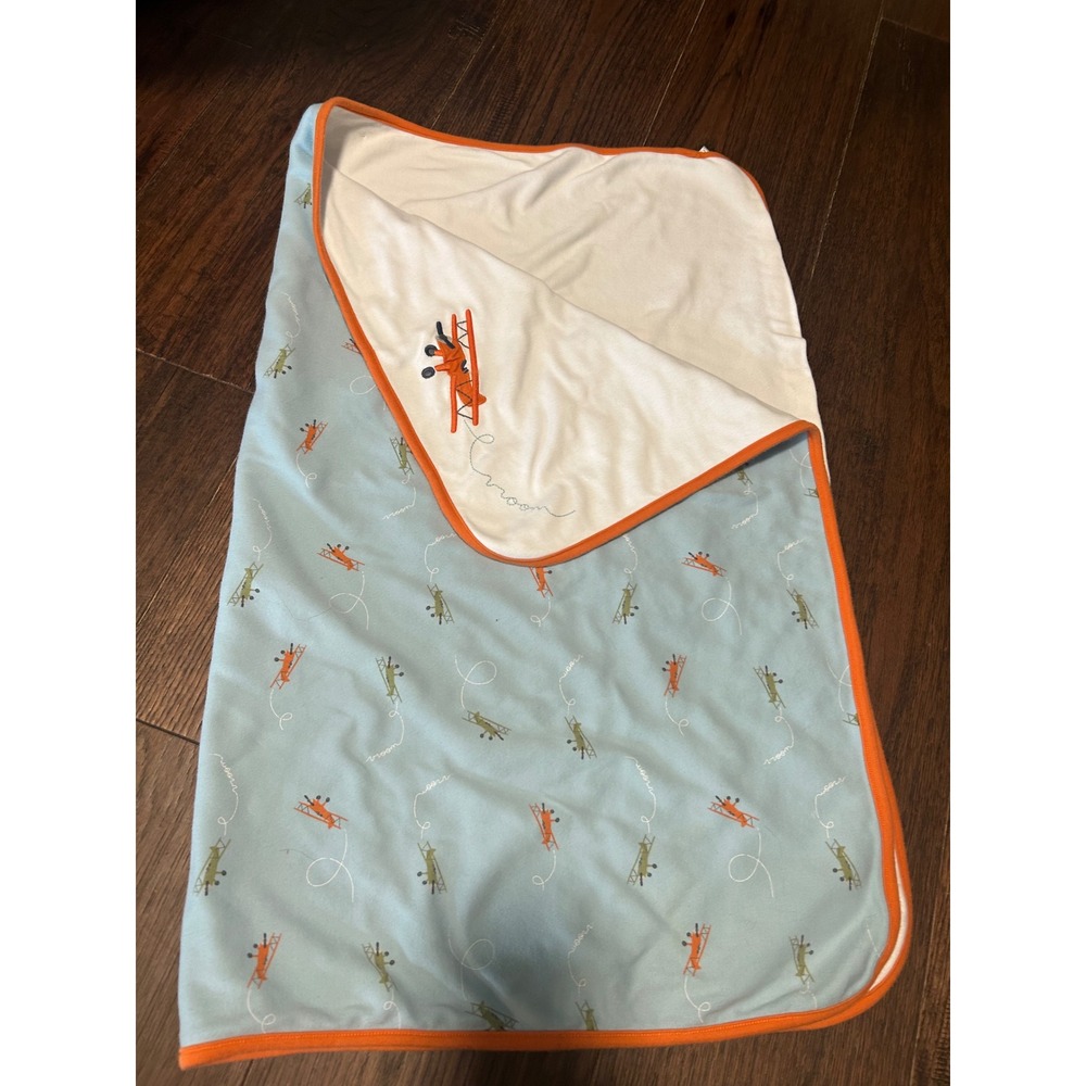 Gymboree Vintage 2005 Blue Orange Airplane Biplane Cotton Baby Blanket RARE y2k